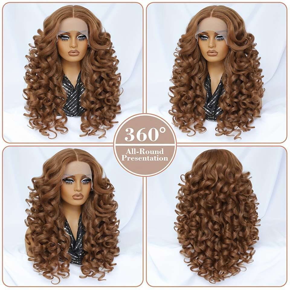Chic Afro Curly Front Wig Women - Glueless, Heat Resistant Synthetic Hair In Black, Brown, Blonde Orange 13X4x1 T-Part Lace | Perfect For Daily Wear &
