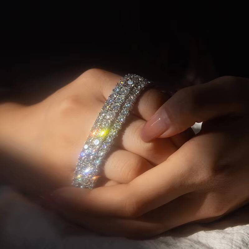 Fashion Jewelry Hip Hop Bling Round Moissanite Tennis Chain 4mm Diamond Iced Out Moissanite Tennis Bracelet 925 Sterling Silver