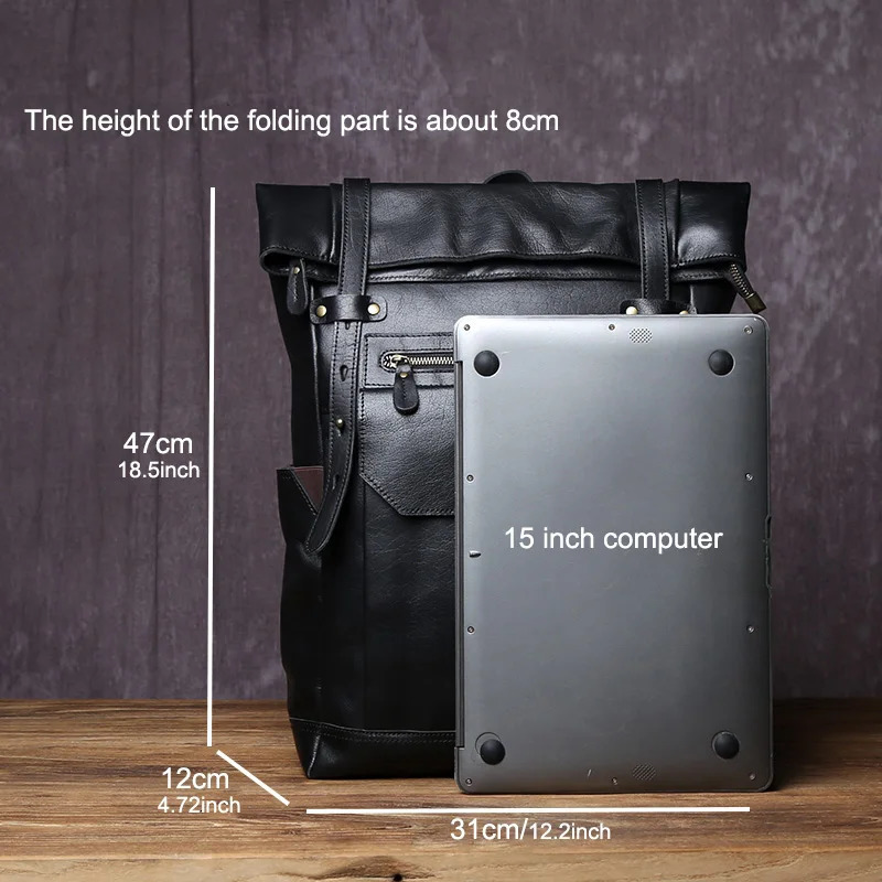 JLFGPJ Mens Large Capacity Backpack Sports Style Genuine Leather Bag with 16inch Computer Compartment Top Cowhide n 251021