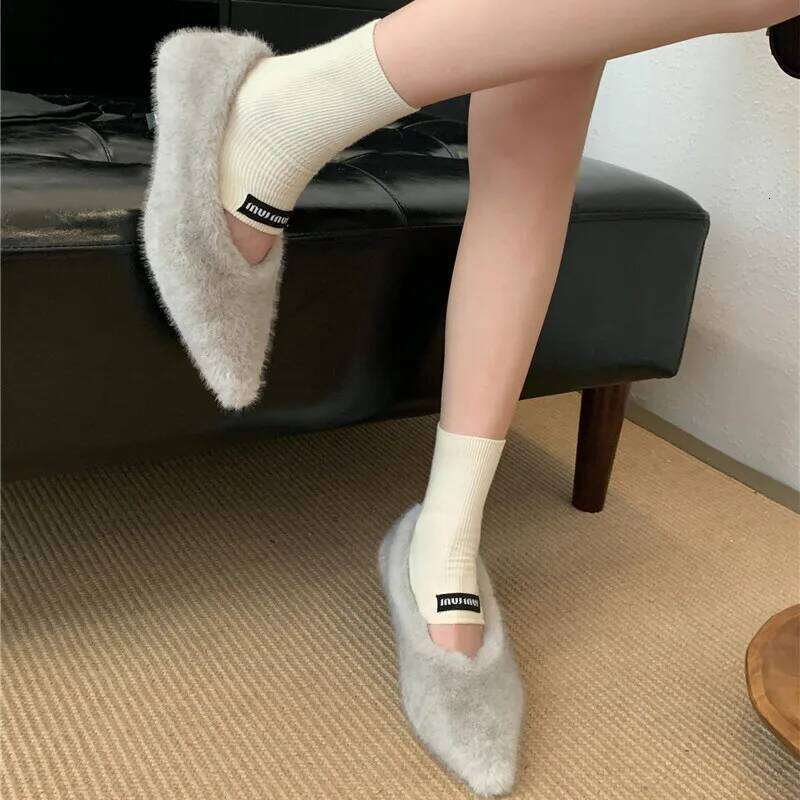Bailamos Autumn Pointed Toe Women Sexy Shallow Slip On Fur Pumps Fashion Thin High Heel Ladies Elegant Dress Boat Shoes