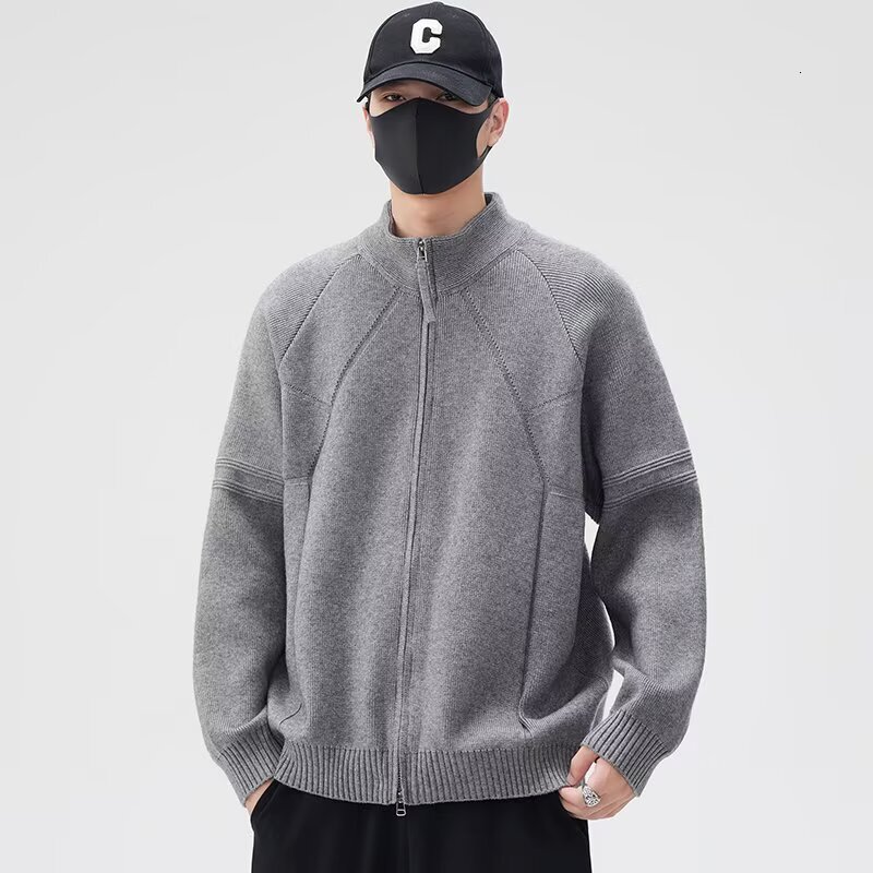Knitted Cardigan Sweater For Men Designer Sweater Autumn And Winter New Style Stand Collar Trendy Jacket Stylish Solid Color Versatile Casual Loose Co