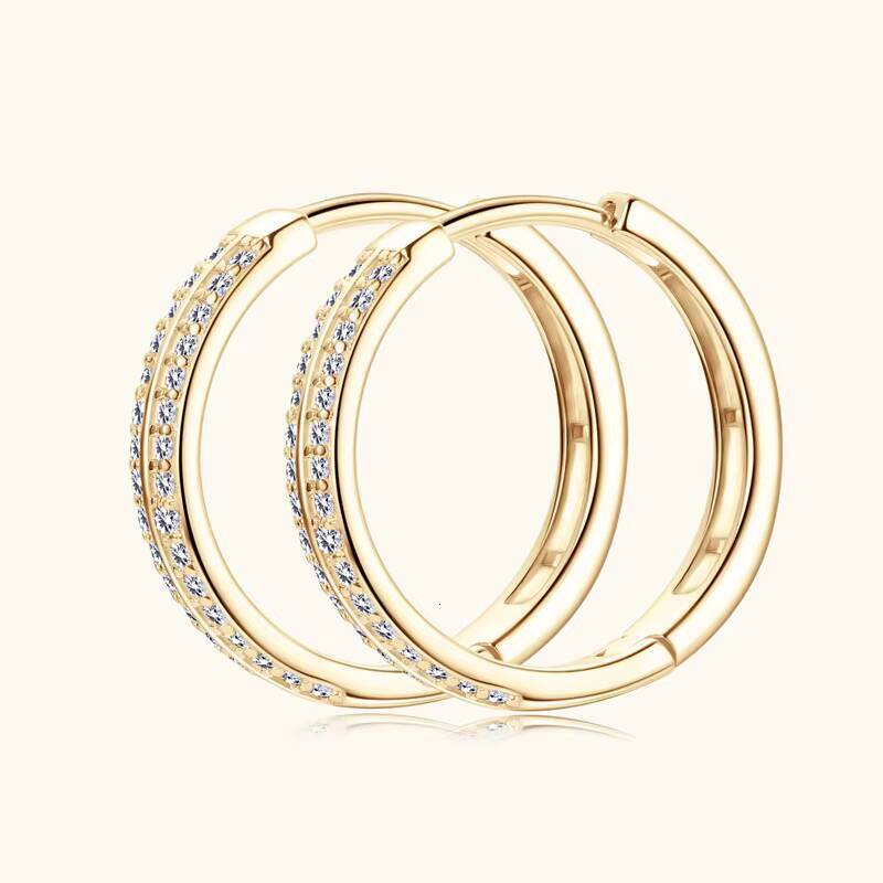 925 Sterling Silver Round Moissanite Piercing Engagement Jewelry Double Row Trend Hoop Earrings for Women