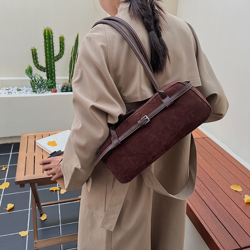 Free shipping designer bag Autumn and Winter New Underarm Bag Matte Single Shoulder Bag Large Capacity Belt Buckle Suede Baguette Bag