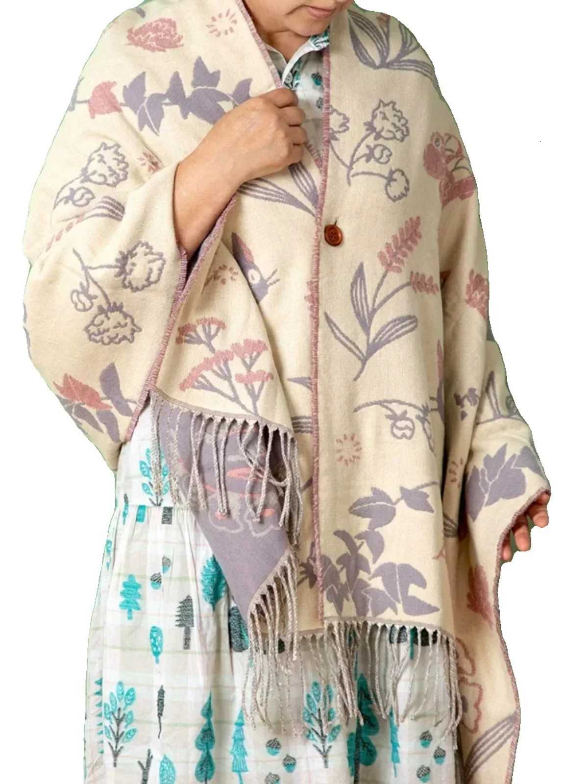 Niche Design Scarf Shawl Fashionab Versati Cute Cartoon Thicke Doubsided Winter Warm Button Scarf Girls DualpurposeW251027