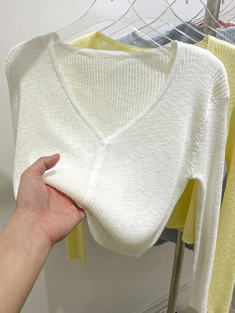 Korean Cardigan Women Thin Summer Casual Solid Feminino Sunproof Allmatch Knitted Vneck Sweet Style Candy Color Basic Daily 251027