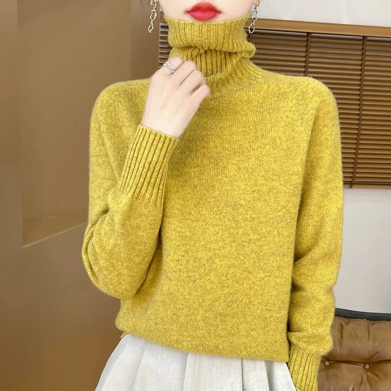 Womens Clothing Fashion Autumn And Winter Merino Wool Pullover Solid Color Long Sleeve Basic Thermal Top 100 Wool Sweater 251027