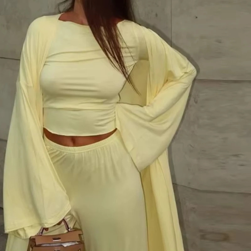 Womens 2025 Summer Casual Long Cardigan Long Sleeve Top High waisted Trousers Fashion Set 251013