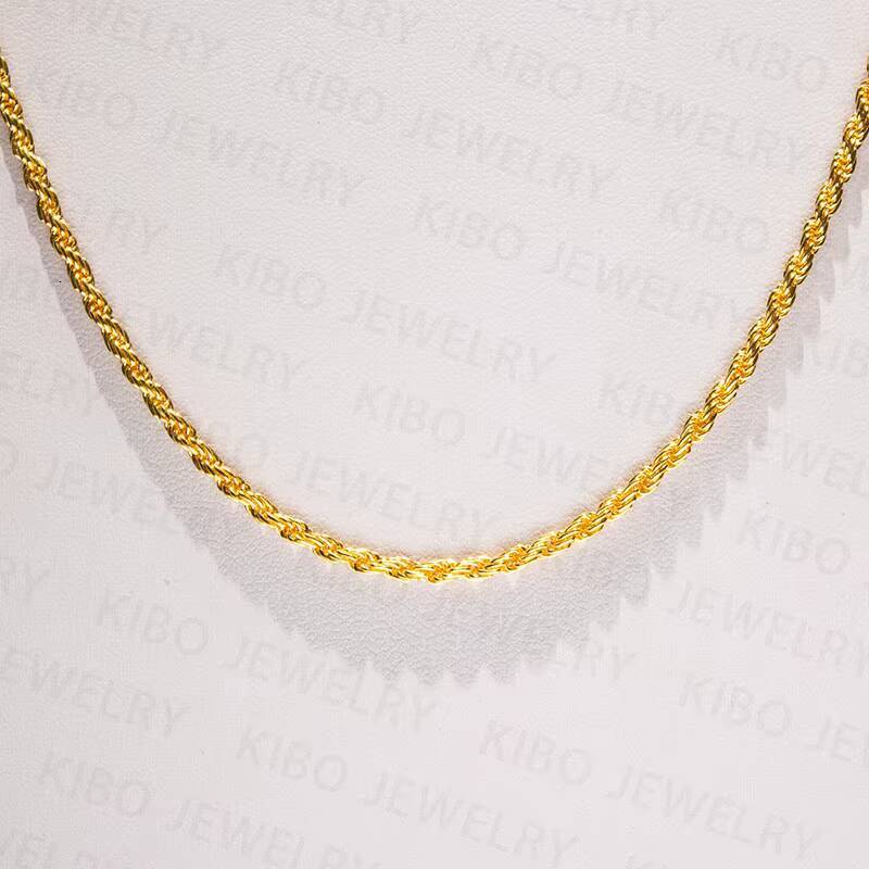 Fast Delivery 2mm to 3mm Gold Rope Chain Hip Hop Style Shine Brightly Real 18K Solid Gold Cord Chain Necklace