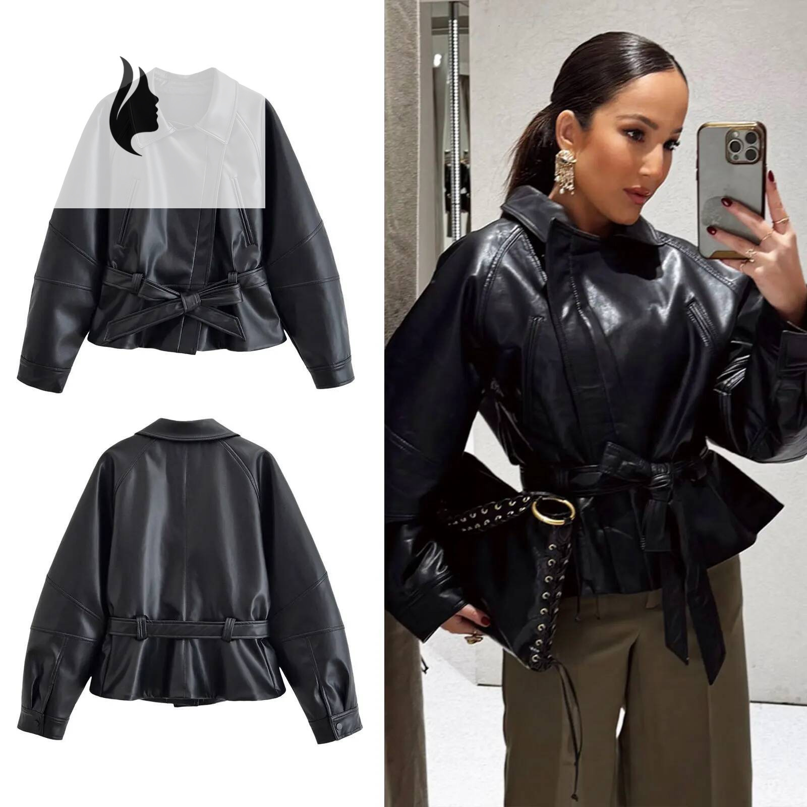 winter jacket women HH Female Street Fashion Faux Leather Trench Coats Lapel Zipper Belted Solid Long Sleeves Autumn Motorcycle Vintage Jacket