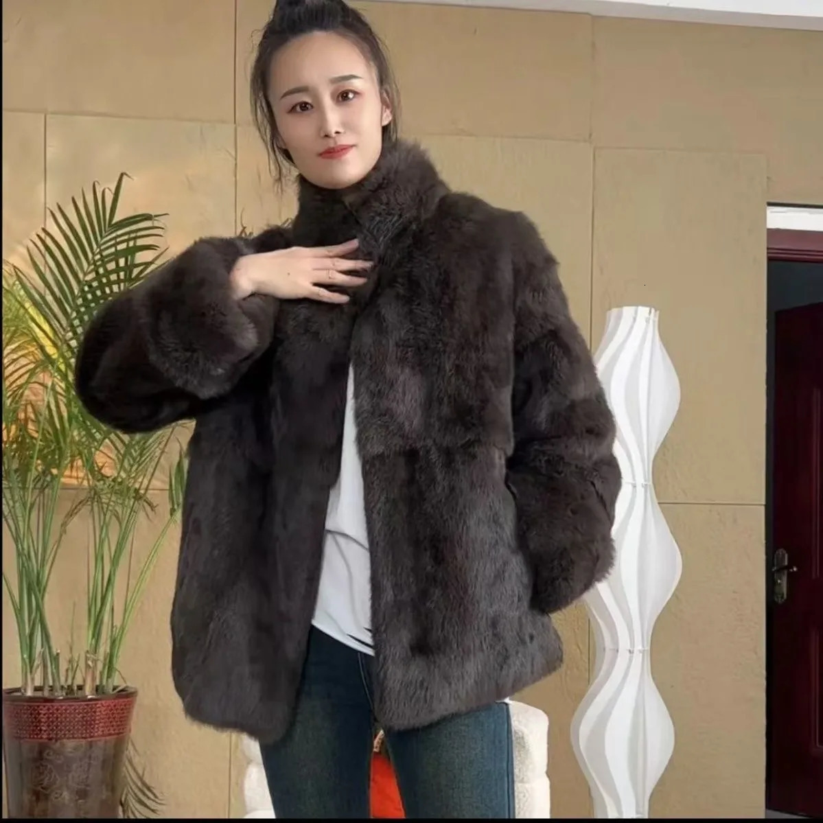 Fancy Rani Real Fur Coat Women Natural Rabbit Winter Jacket Leather And Fur Womens Long Clothing Female Outerwears With 2025 251013