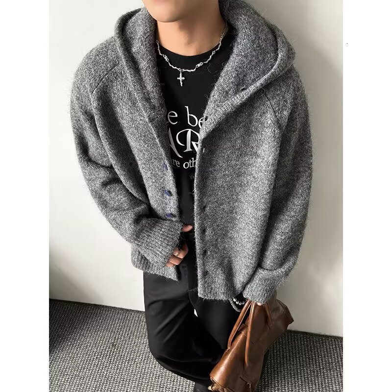 Design Sense Cleanfit Cardigan Jacket Men's Autumn Winter Trendy Loose Lazy Style Knitted Sweater Designer Sweater Hooded Sweater