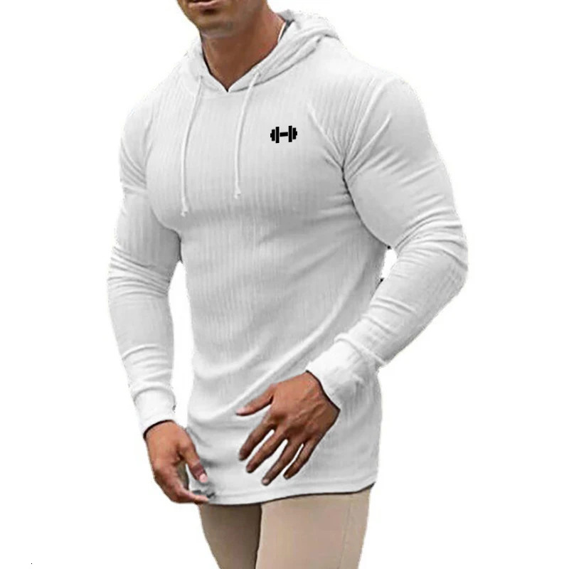 Autumn Breathable Quick Dry Knitted Hooded Shirt Men Fitness Sport Long Sleeve Hoodie Gym Bodybuilding Muscle Slim Fit Pullovers 251021