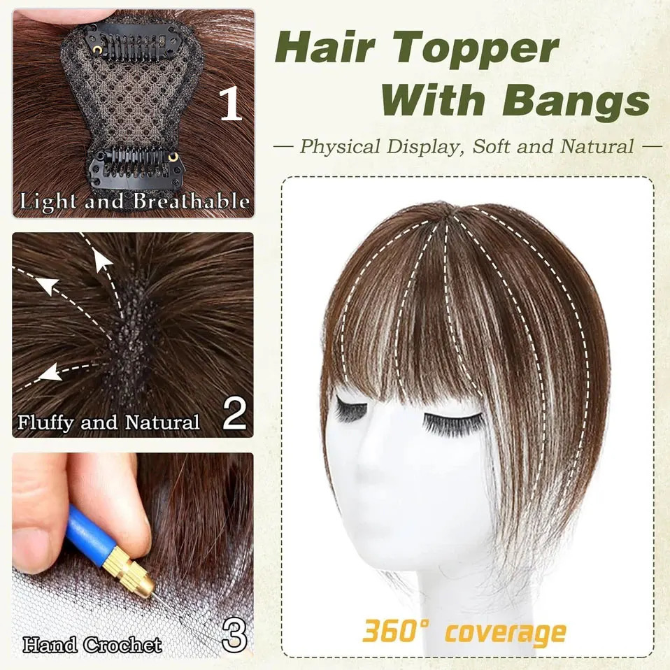 Snoilite 24x315 Fringe Air Bang 100 Human Hair Topper Natural Hairline for Women Clip In Hairpieces 10g Light Bangs 10 251014