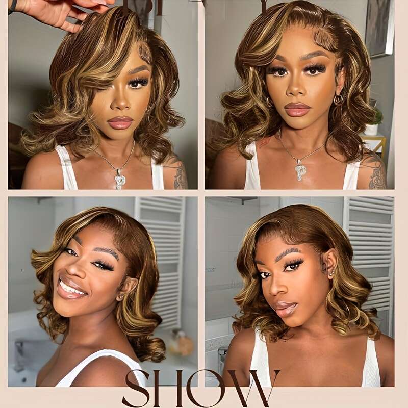 Bob 4/27 Highlight Ombre Honey Blonde HD Wig 13X4 Body Wave Lace Front Wigs Human Pre Plucked With Baby Hair For Women