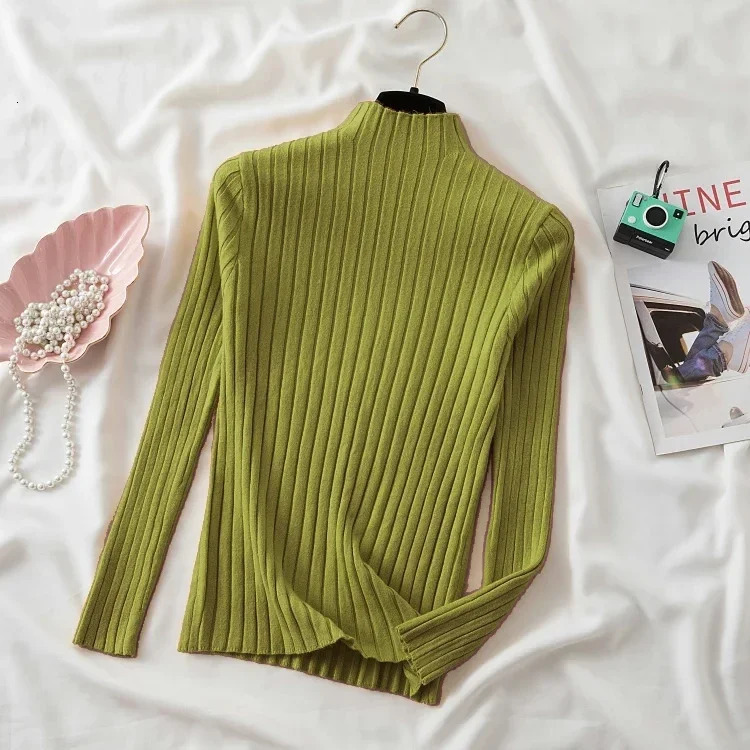 2026 Women Pullover Ribbed Knitted Sweater Autumn Winter Pullovers Turtleneck Long Sleeve Slim Basic Solid Female Sweaters Tops 251027