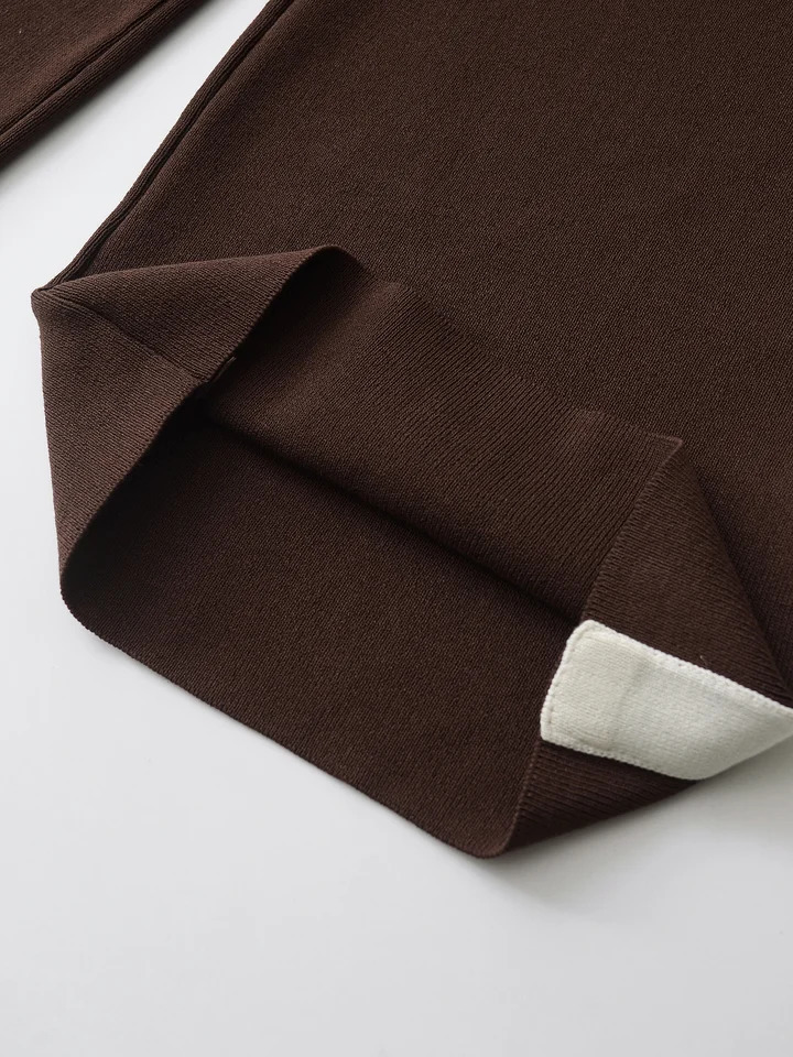 DUOPERI Women Fashion 2 Piece Sets Brown Pullover Sweatshirts High Elastic Waist Trousers Feamle Chic Lady Pants Set 251013