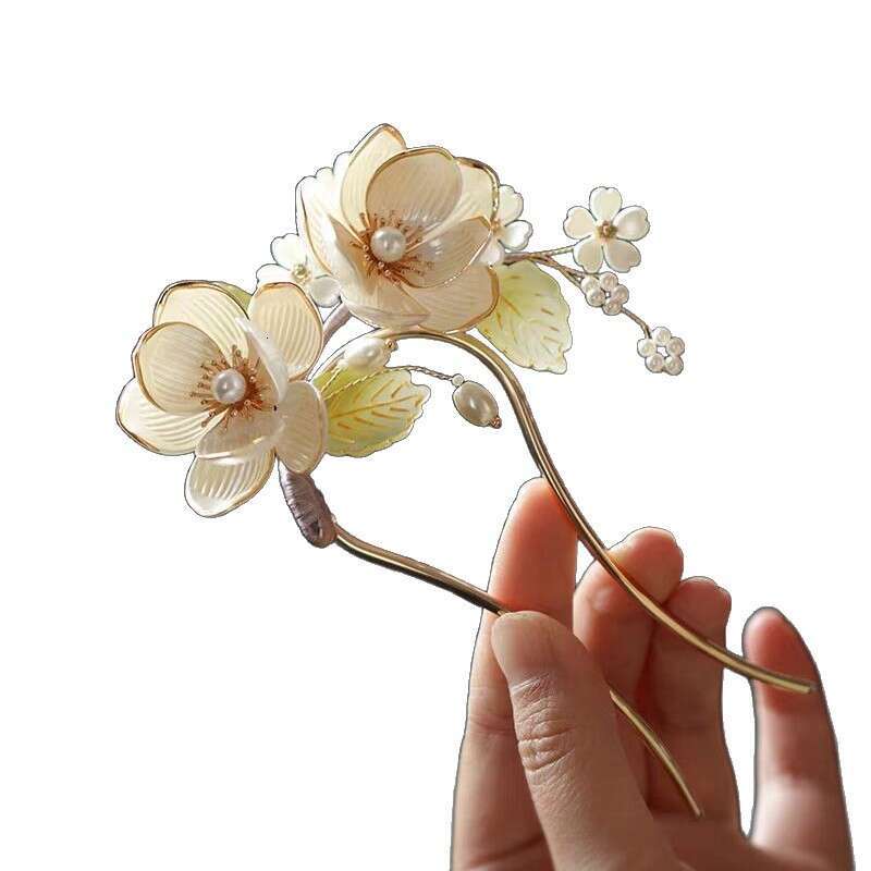 New White Magnolia Flower U-Shaped Chinese Style Updo High-End Hairpin Hair Cheongsam Accessory