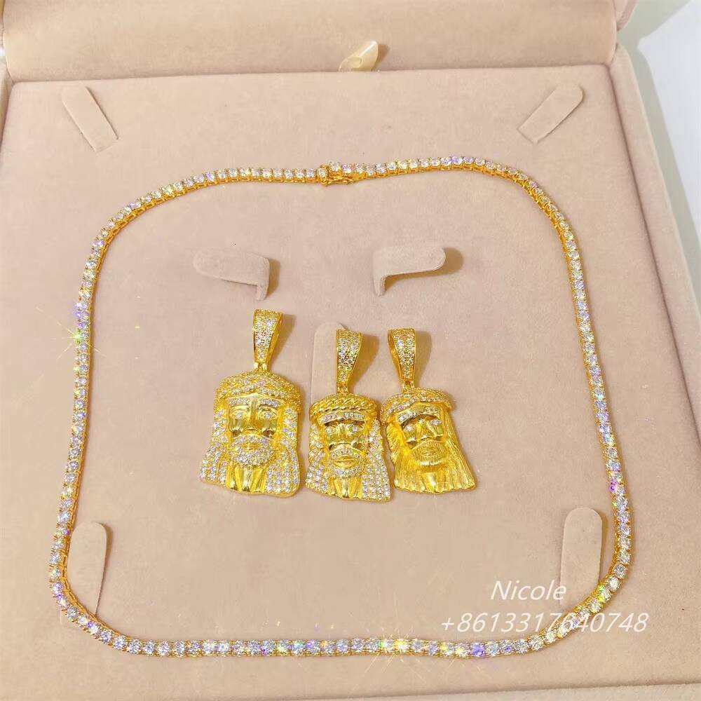 GTC Certificate Vvs Moissanite Yellow Gold 3mm Diamond Tennis Chain 10k Solid Gold Tennis Necklace