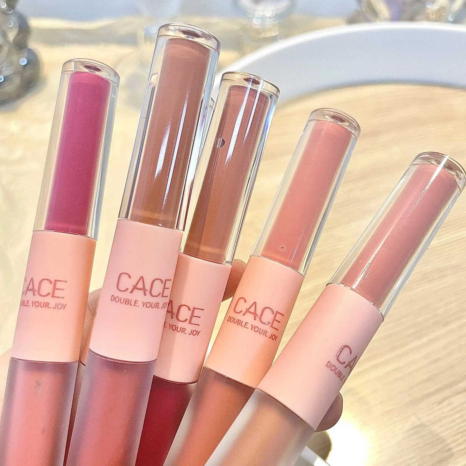 CACE Double Head Lip Gloss Sexy Red Lip Makeup Lip Mud Mirror Water Gloss Lip Glaze Matte Lipstick Waterproof Korean Cosmetics W251027