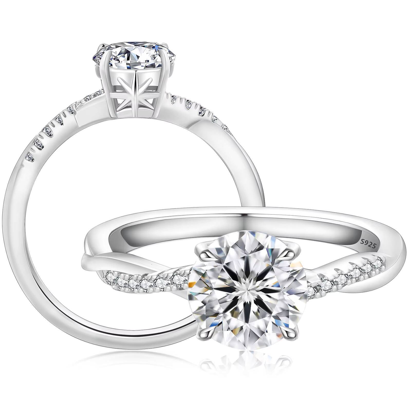 Wholesale Round Cut Moissanite Women Ring 1CT VVS1 Wedding Band 925 Sterling Silver 18K Gold Plated Moissanite Promise Rings