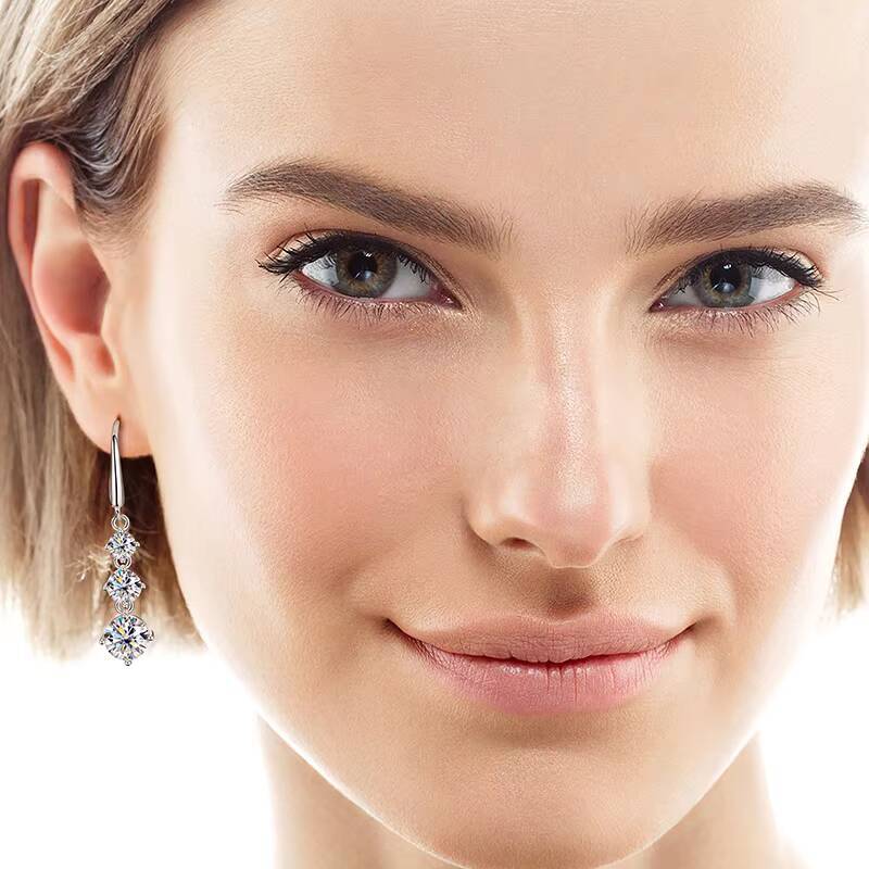Female Full Moissanite Diamond 925 Silver Round Cut 65mm5mm4mm Moissanite Dangle Hook Earrings for Women