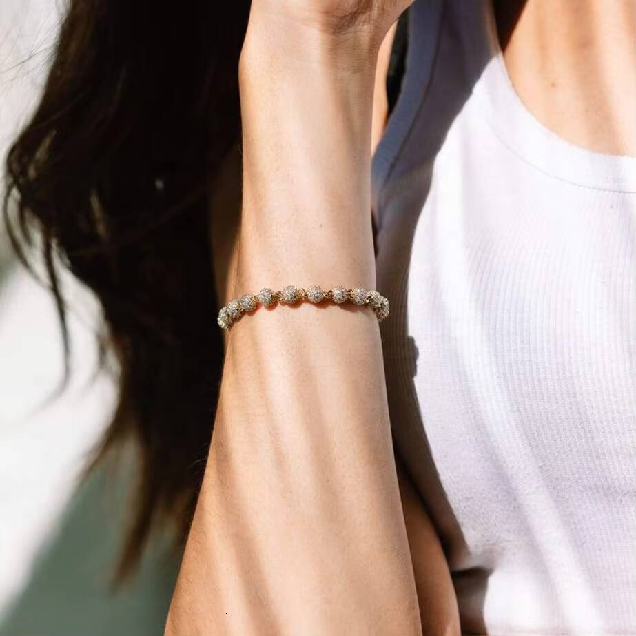 Custom Iced Out 4mm 925 Silver Mens Women With Moissanite Diamond Ball Beaded Bracelet