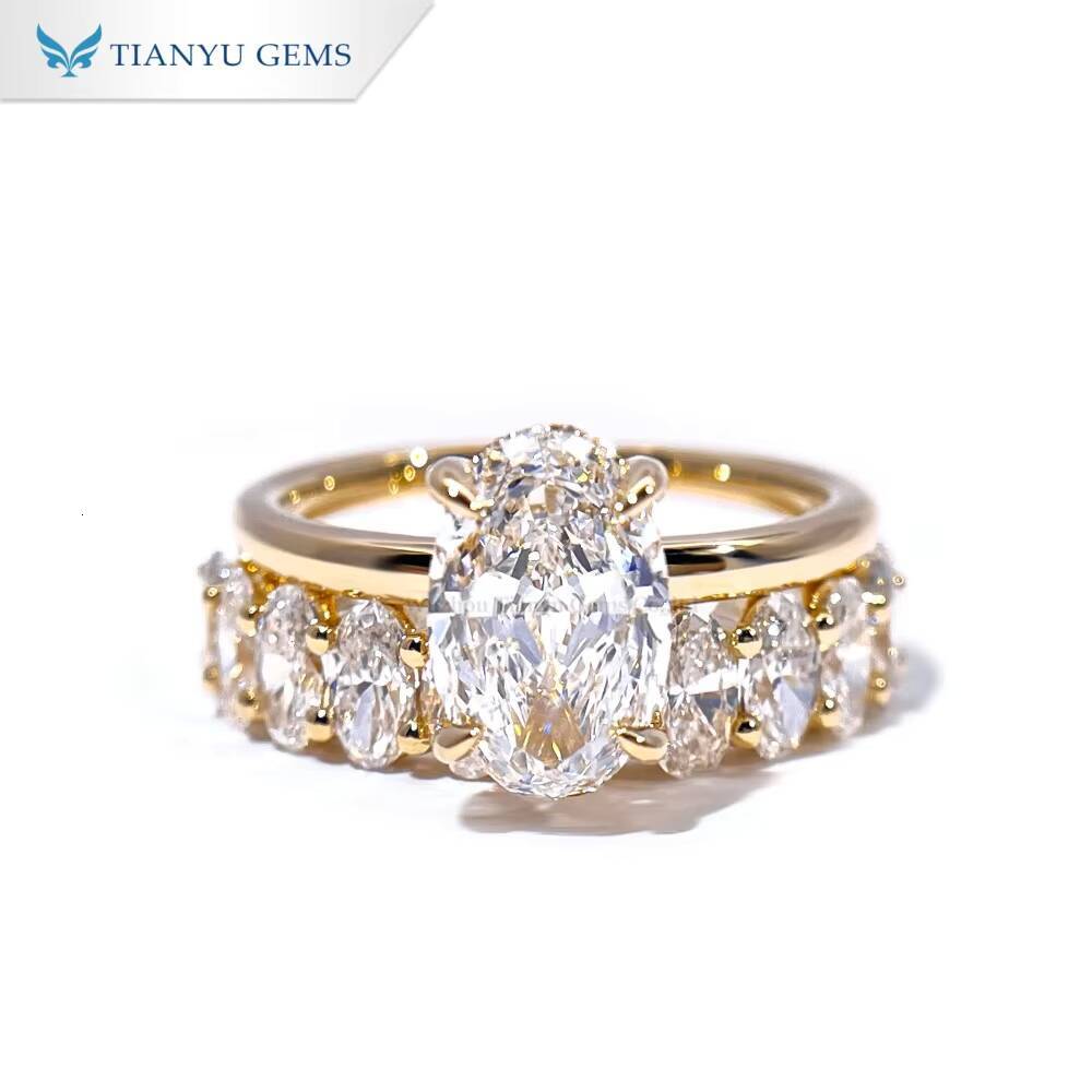 Tianyu Gems Customized Design 10k 14k Yellow Gold Oval Lab Diamond Wedding Ring Set