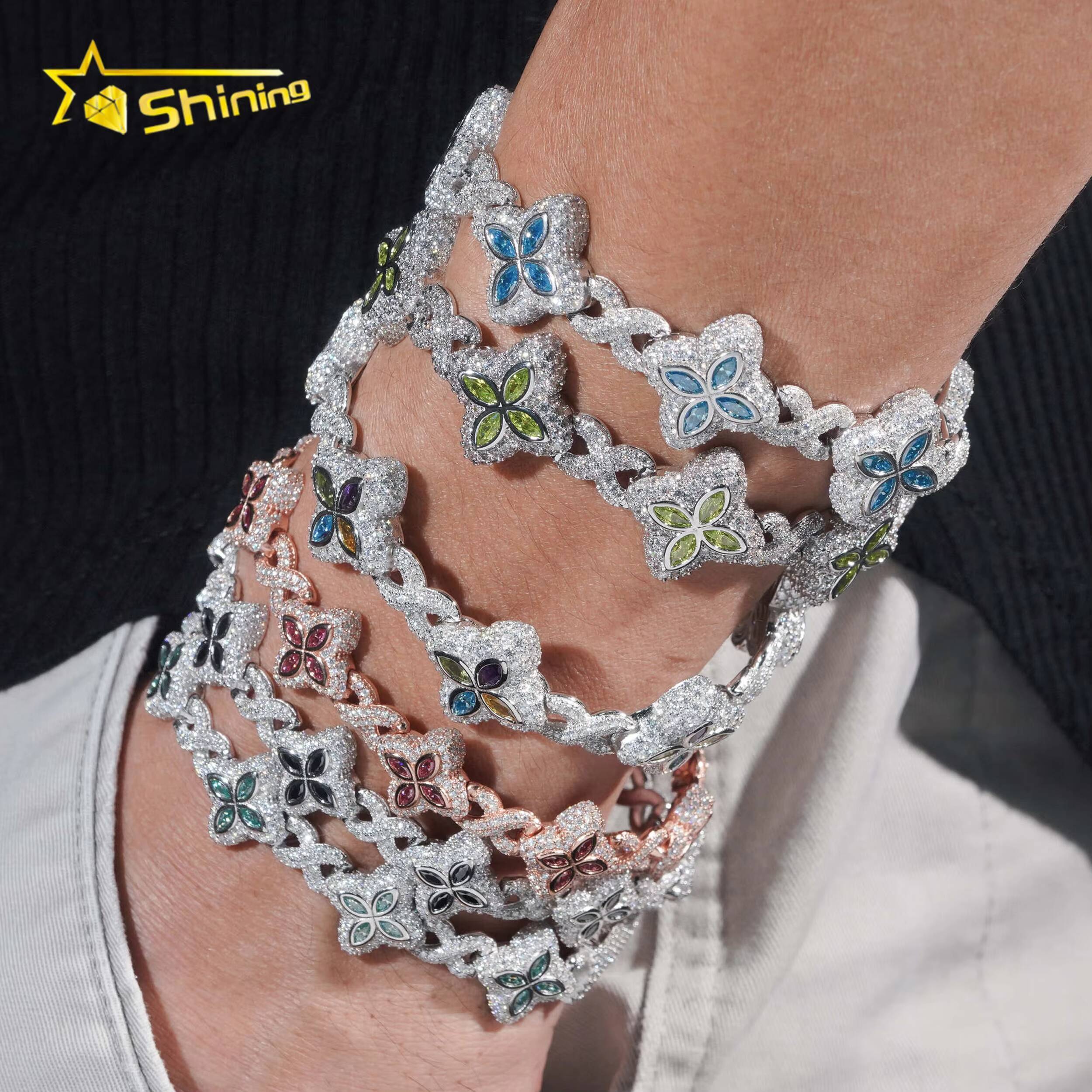 Hot Sale New Design Hip Hop Colorful Marquise 925 Silver VVS Moissanite Iced Out Bracelet