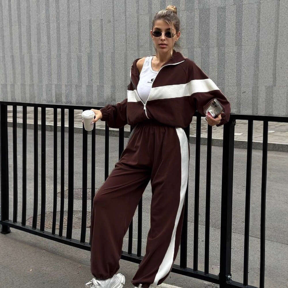 2025 Fashion Casual Sports Suit Zipper Cardigan Long Pants Two-Piece Set for Women