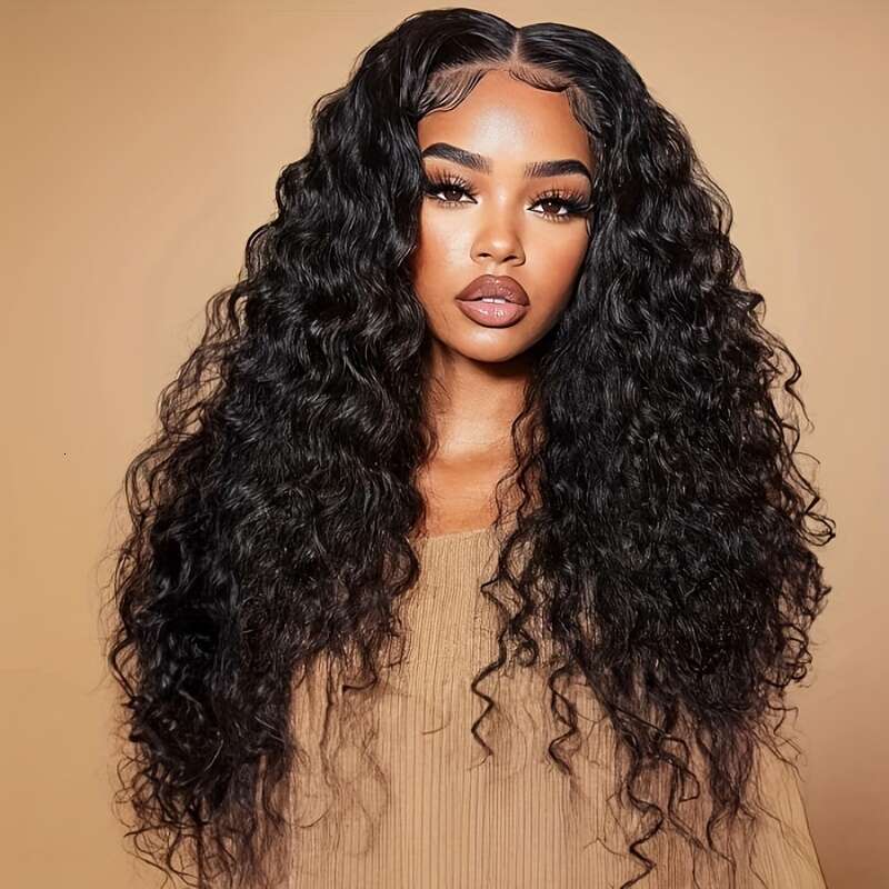 Klaiyi 13X4 Water Wave With Drawstring Pre Everything Human Hair Lace Frontal Put On And Go Glueless Wig
