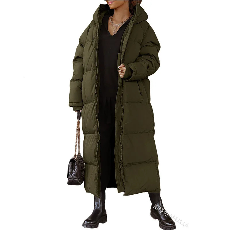 Parkas Women Long Coats Hooded Full Sleeve Thick Warm Solid Y2k Streetwear Elegant Splice Zipper Coat Outerwear Autumn Winter 251027