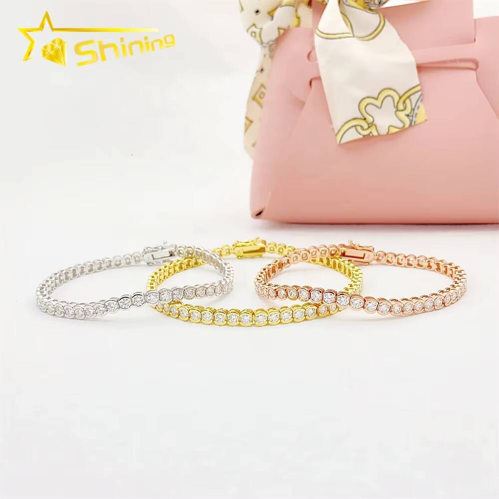 Ready to Ship 925 Sterling Silver 3mm Half Bezel Moissanite Tennis Bracelet Custom Women Iced Out Moissanite Bracelet