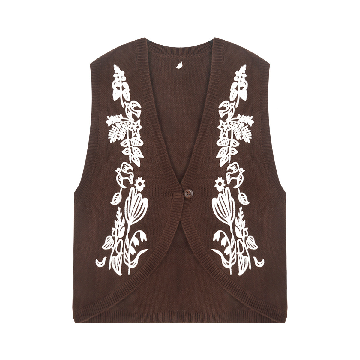 Autumn designer fashion new item sesame jacquard thousand needle embroidery knitted vest retro sleeveless cardigan layered jacket