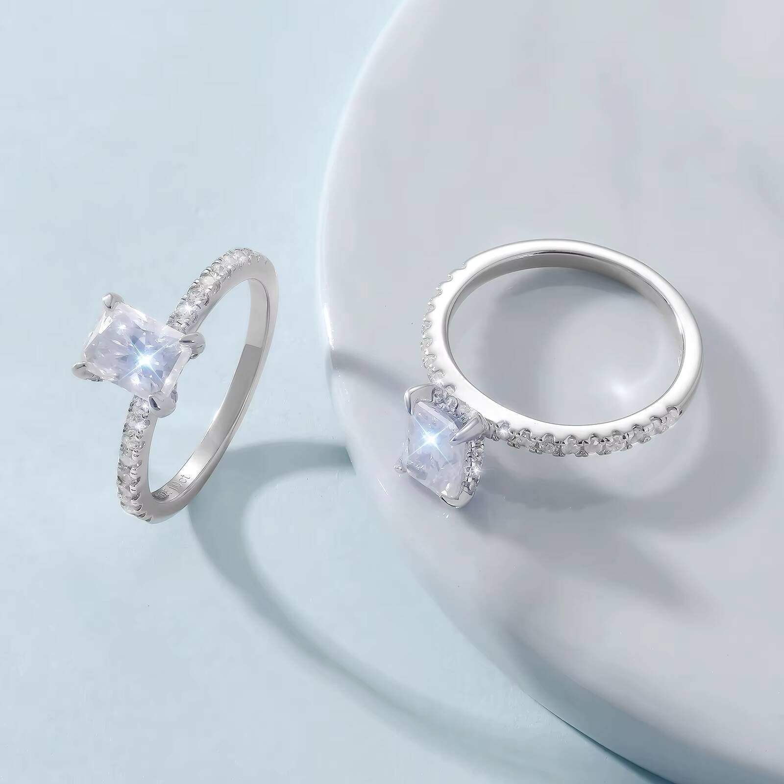 Solid S925 Fine Jewelry Engagement White 14K Gold Plated 1CT Moissanite Diamond Radiant Cut 925 Sterling Silver Rings for Women