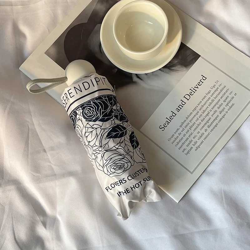 High Appearance Level Retro French Black and White with Girls Sunshade UV Triple Fold Automatic Clear Umbrella C251027