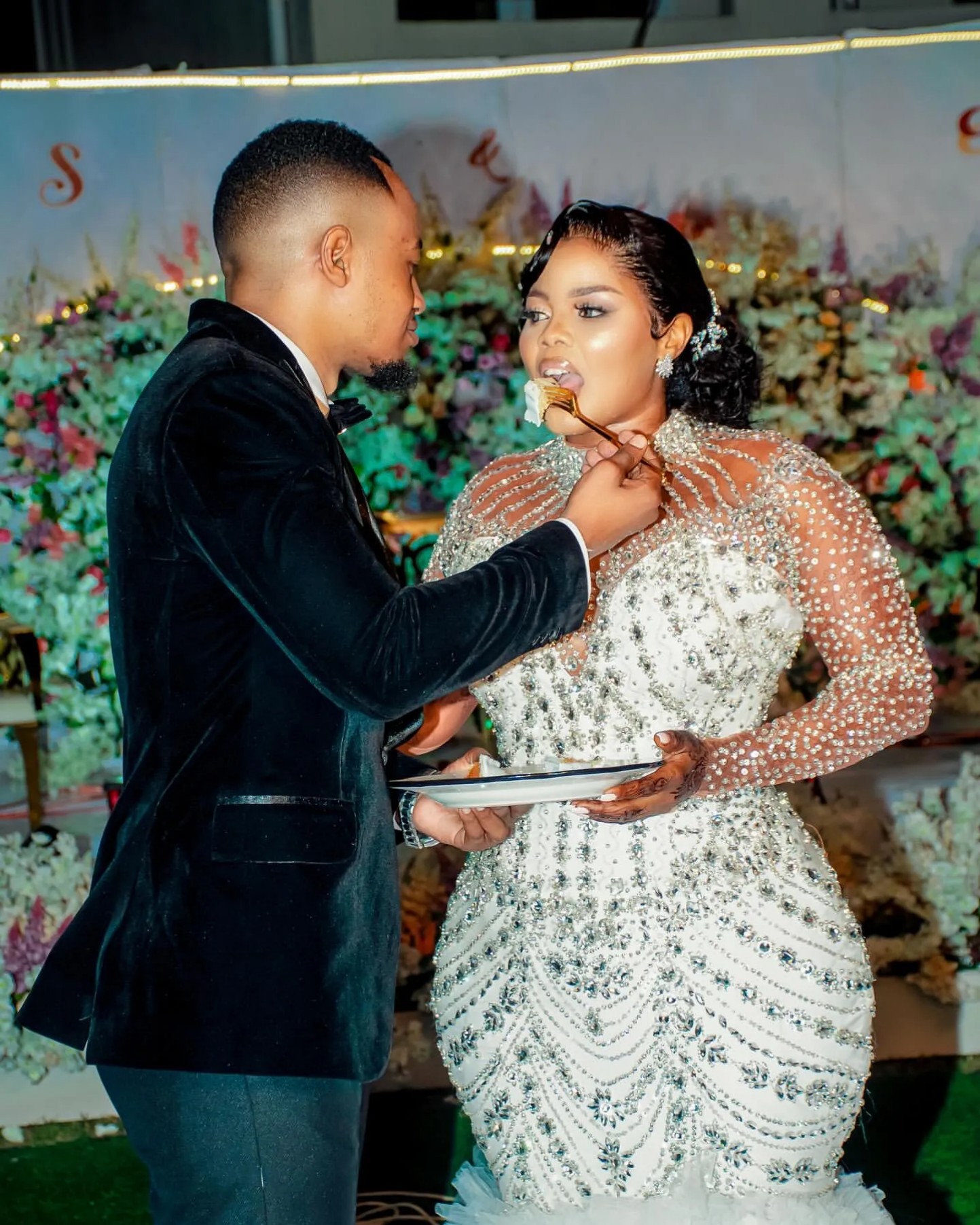 Arabic Aso Ebi Plus Size Mermaid Wedding Dress in Ivory with Luxurious Beaded Crystals Full Sleeves and Tulle Tiers