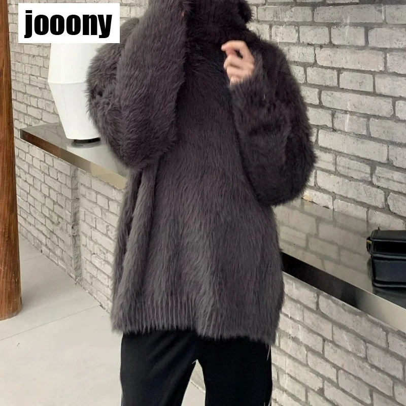 Winter Mohair Turtleneck Sweater Fashion Warm Causal Loose High Street Knit Sweaters Pullovers Men Top Male Clothes 251016