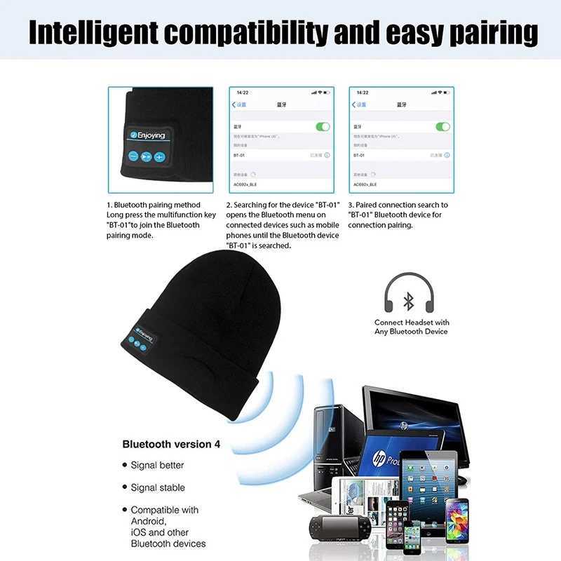 Fone Bluetooth Headphones Winter Warm Beanie Knit Hat Music Wireless Bluetooth Headset Sports Cap Wireless Earphones HatsW251027