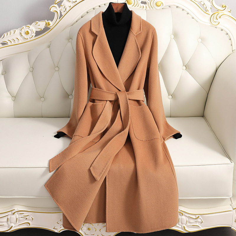 Women's Long Double-Faced Cashmere Coat - 2025 Autumn/Winter New Style, Loose Woolen Outerwear, Factory Customization & Cross-Border Wholesale