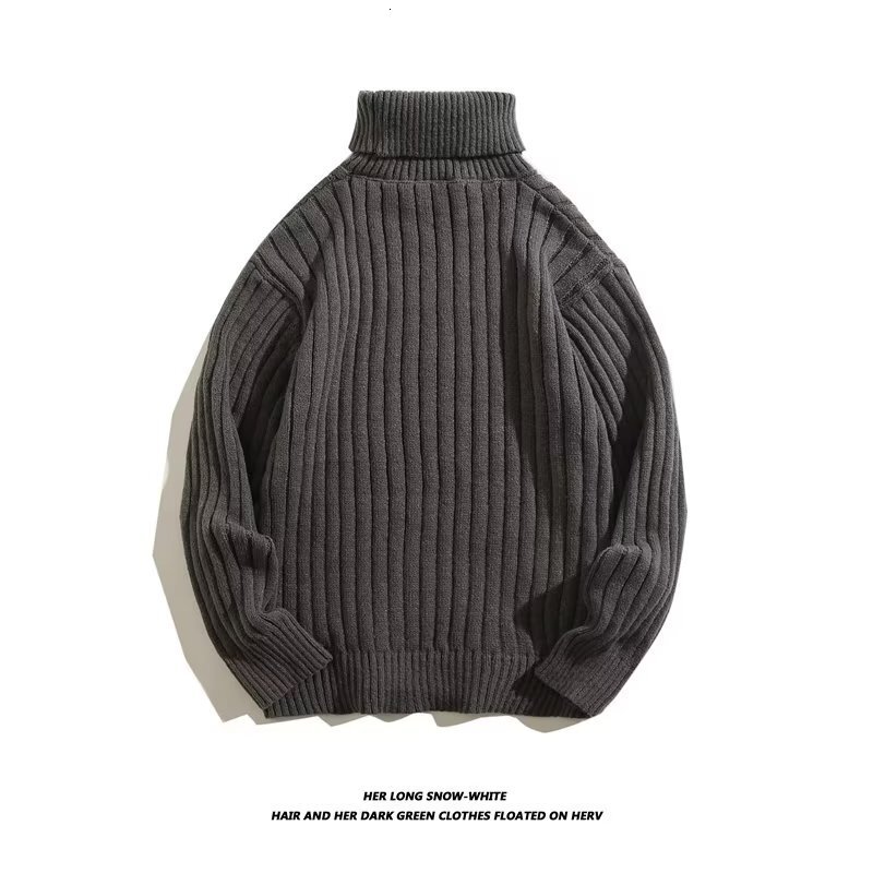 New Spring And Autumn Men's Sweater Trendy Vertical Striped Designer Sweater Knitted Base Shirt Solid Color Convertible High Collar Men's Sw