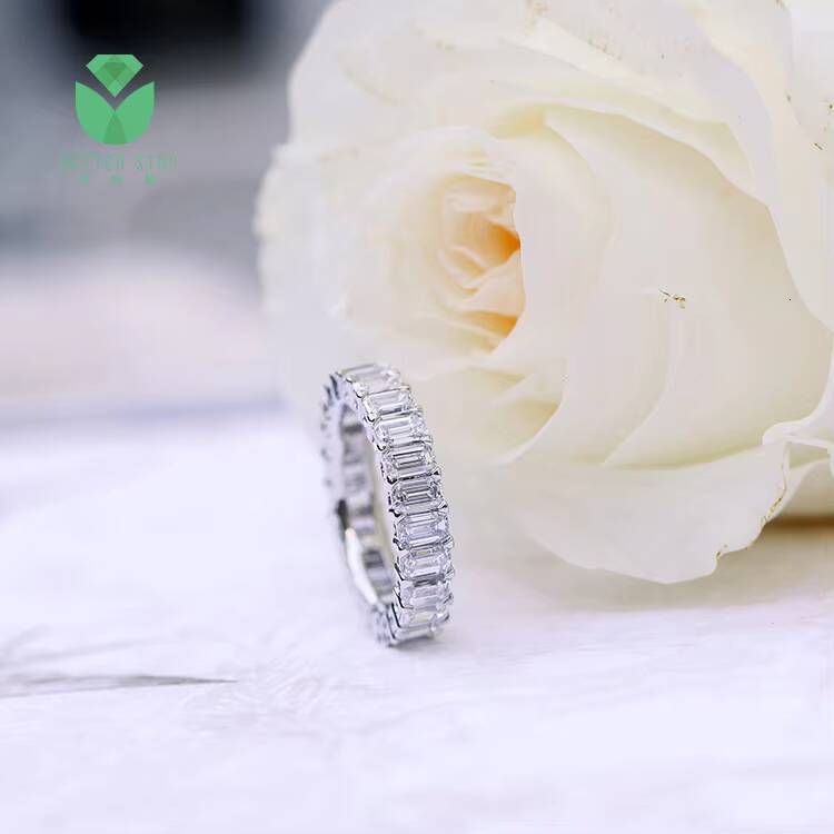 Customized 18k White Rose Gold Lab Diamond Engagement Ring Diamond Paving Emerald Shape Diamond Rings Wedding Band for Women
