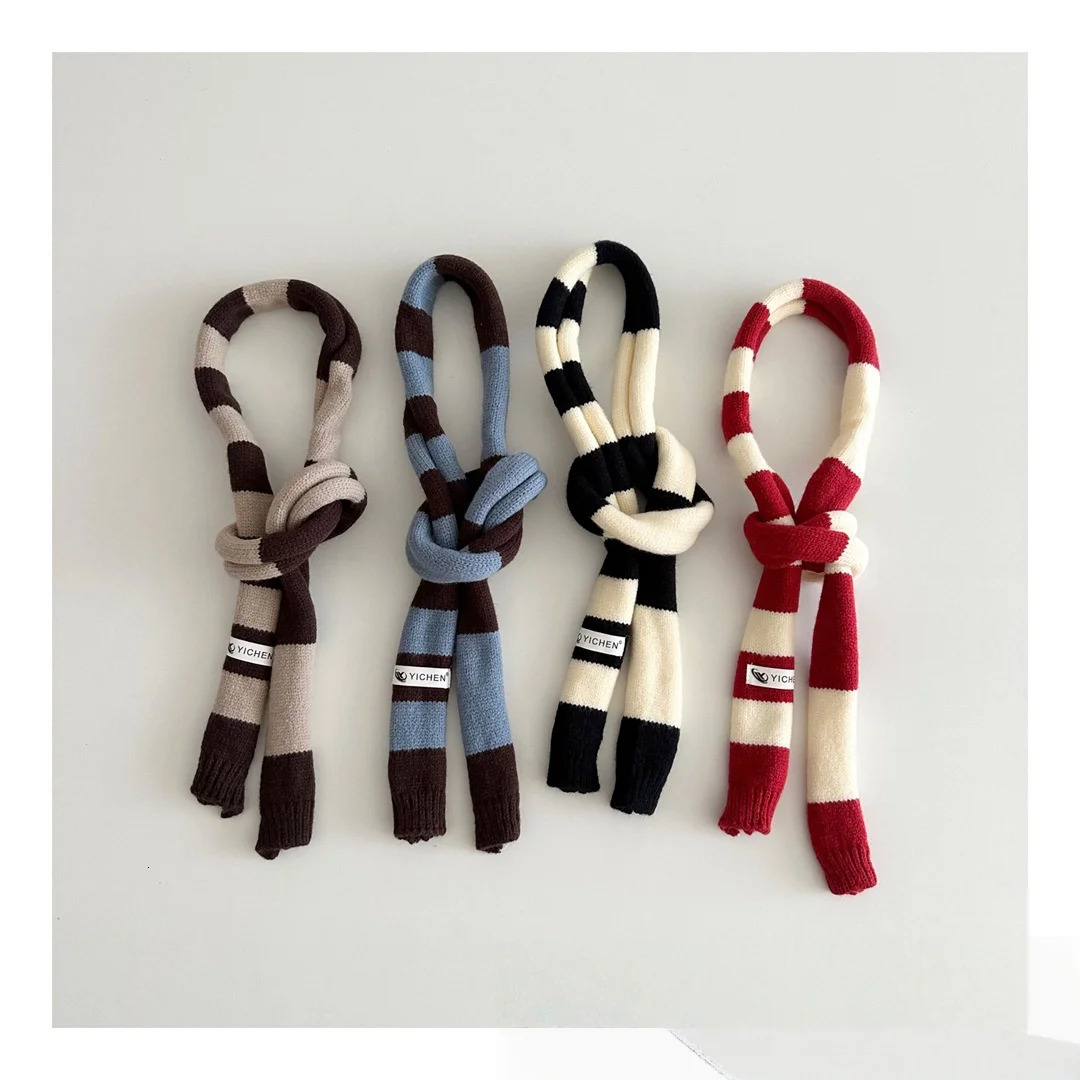 Toddler Kids Color Block Stripe Knitted Scarf 06Y Children Accessory Cute Skinny Cuffed Warm Winter Scarves for Baby Boys Girls 251027