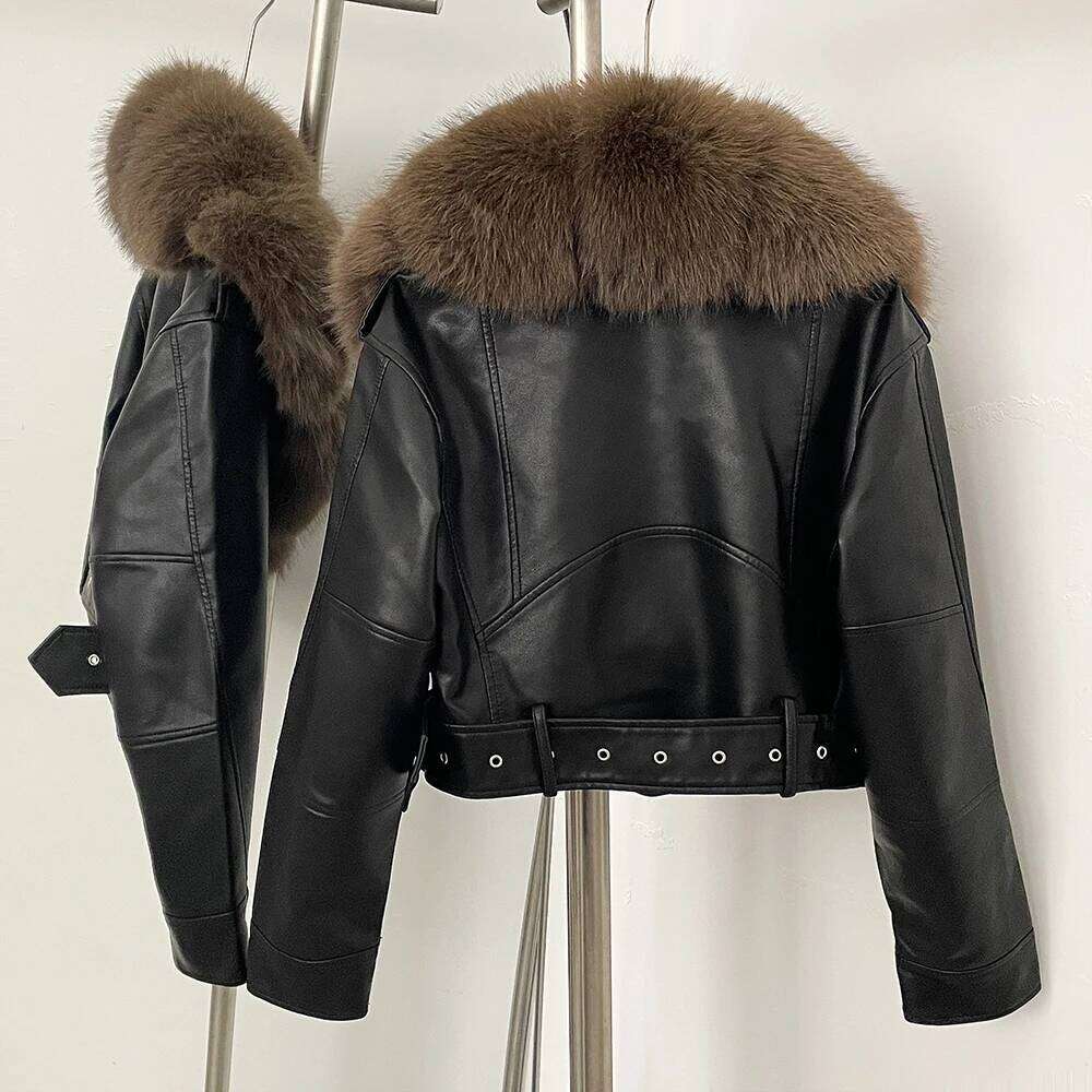 Coat Eco-Friendly Long Sleeve Autumn Faux Leather Short Clothing Female Spring New PU Fur Jacket Artificial Pockets
