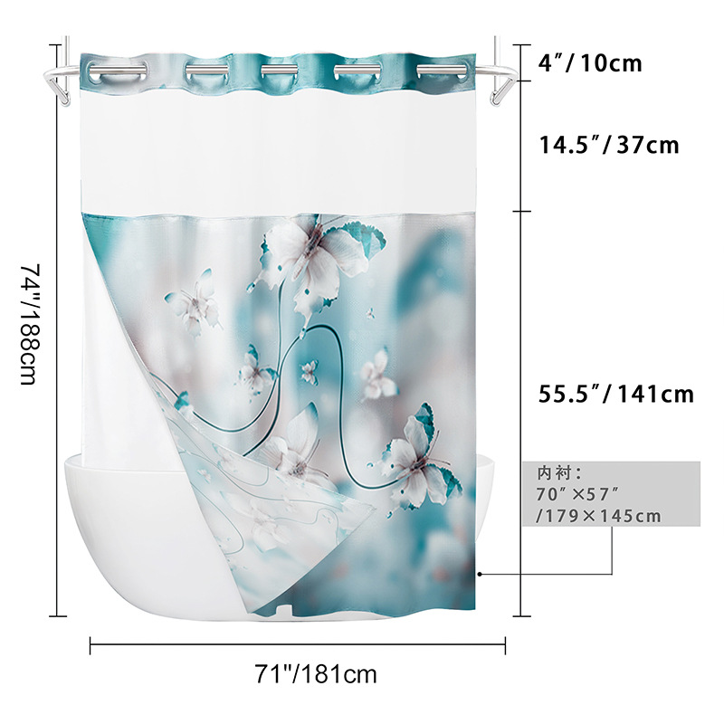 YL-37565 Hot selling digital printed shower curtain animal waterproof, mildew-proof and moisture-proof bathroom dry and wet separation curtain