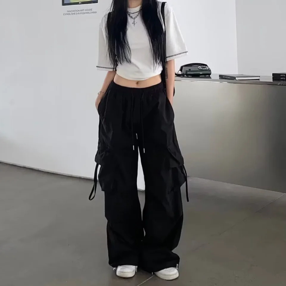 Vintage Loose Wide Leg Pants High Street Y2K Retro Hip Hop Solid Sweatpant Casual Women Cargo Commute Jogger Trousers 251027