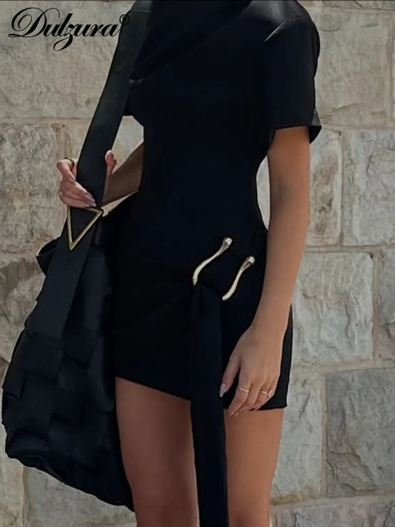 Dulzura ONeck Short Sleeves Lace Up Bodycon Metal Button Mini Dress Solid Casual Elegant Short Dress Club Streetwear Outfit 251027