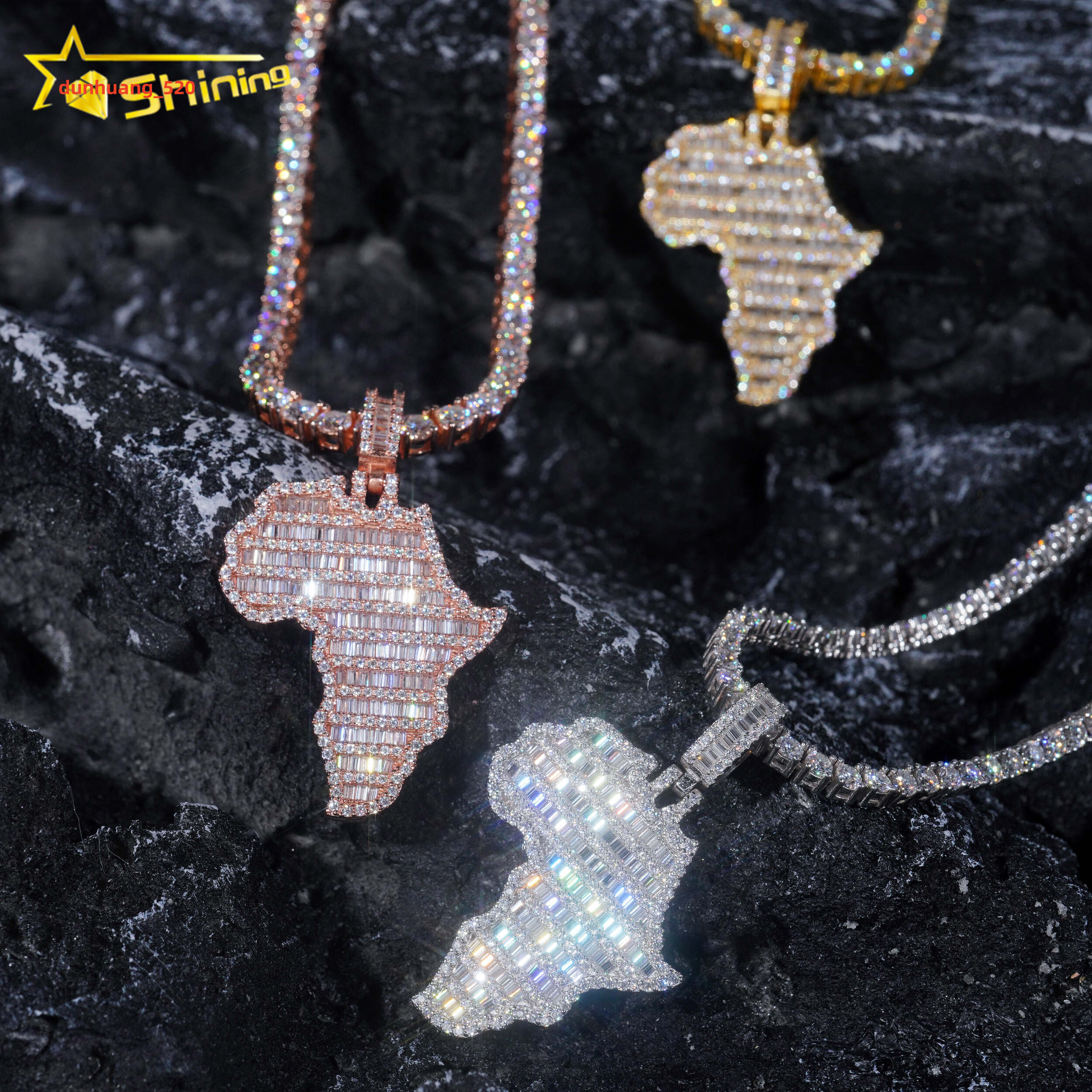 Map Moissanite Pendant 925 Sterling Silver VVS Moissanite Pendant Iced Out Diamond Charms Necklace Fine Jewelry Fast Ship