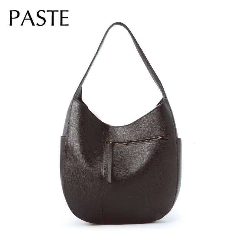 Hot Sale High Quality Retro Coffee Color Bucket Tote Thick First Layer Cow Leather Women Underarm Shoulder Bag Lazy Casual