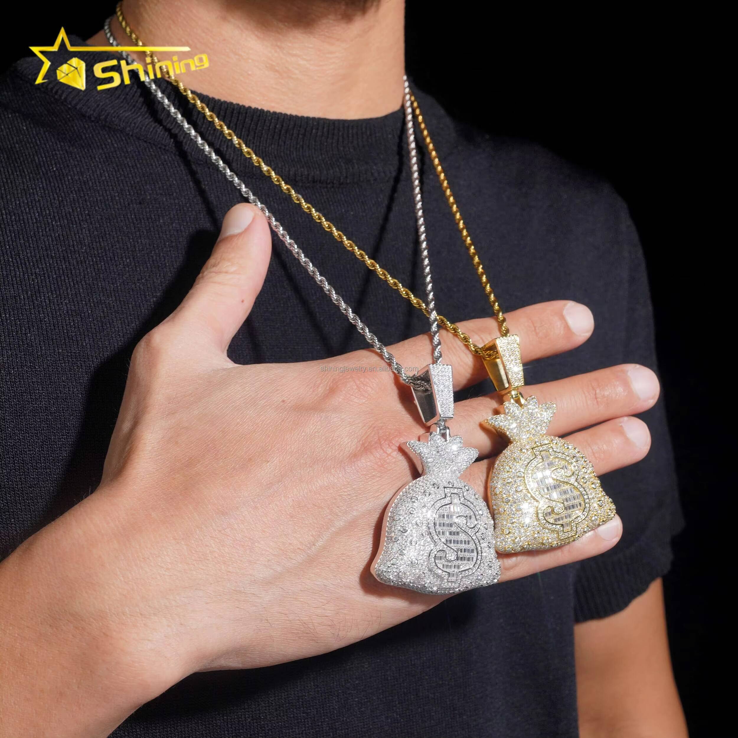 Bulk Stock Wholesale Price Hip Hop Stylish Rapper Jewelry D VVS1 Moissanite Diamond S925 Silver Iced Out US Dollars Pendant