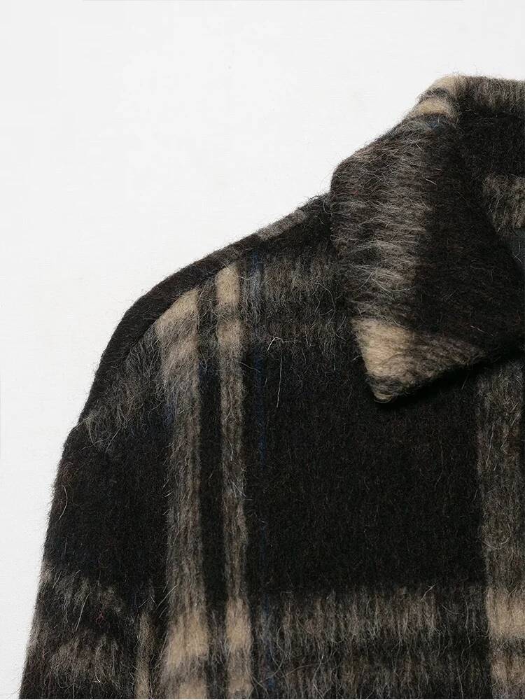 winter jacket women TFMLN Autumn New Women Plaid Jacket Fashion Elegant Long Sleeve Button Up Short Woolen Coat Female Winter Casual Outerwear